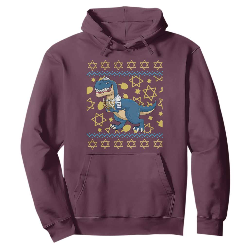 Funny Hanukkah Dinosaur Lover Ugly Sweater Hoodie Festival Of Lights Gift TS12 Maroon Print Your Wear