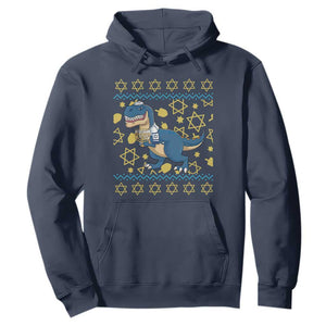 Funny Hanukkah Dinosaur Lover Ugly Sweater Hoodie Festival Of Lights Gift TS12 Navy Print Your Wear