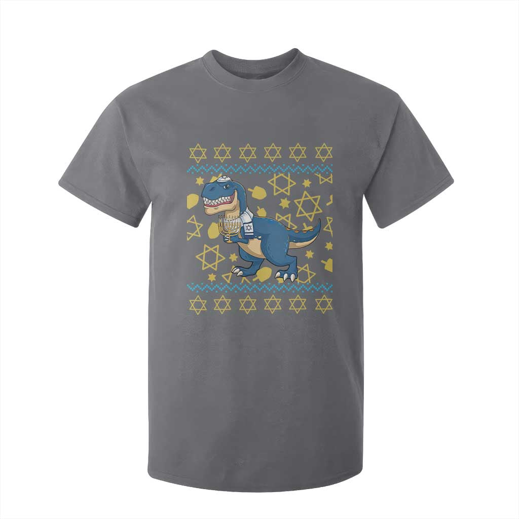 Funny Hanukkah Dinosaur Lover Ugly Sweater T Shirt For Kid Festival Of Lights Gift TS12 Charcoal Print Your Wear