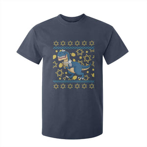 Funny Hanukkah Dinosaur Lover Ugly Sweater T Shirt For Kid Festival Of Lights Gift TS12 Navy Print Your Wear