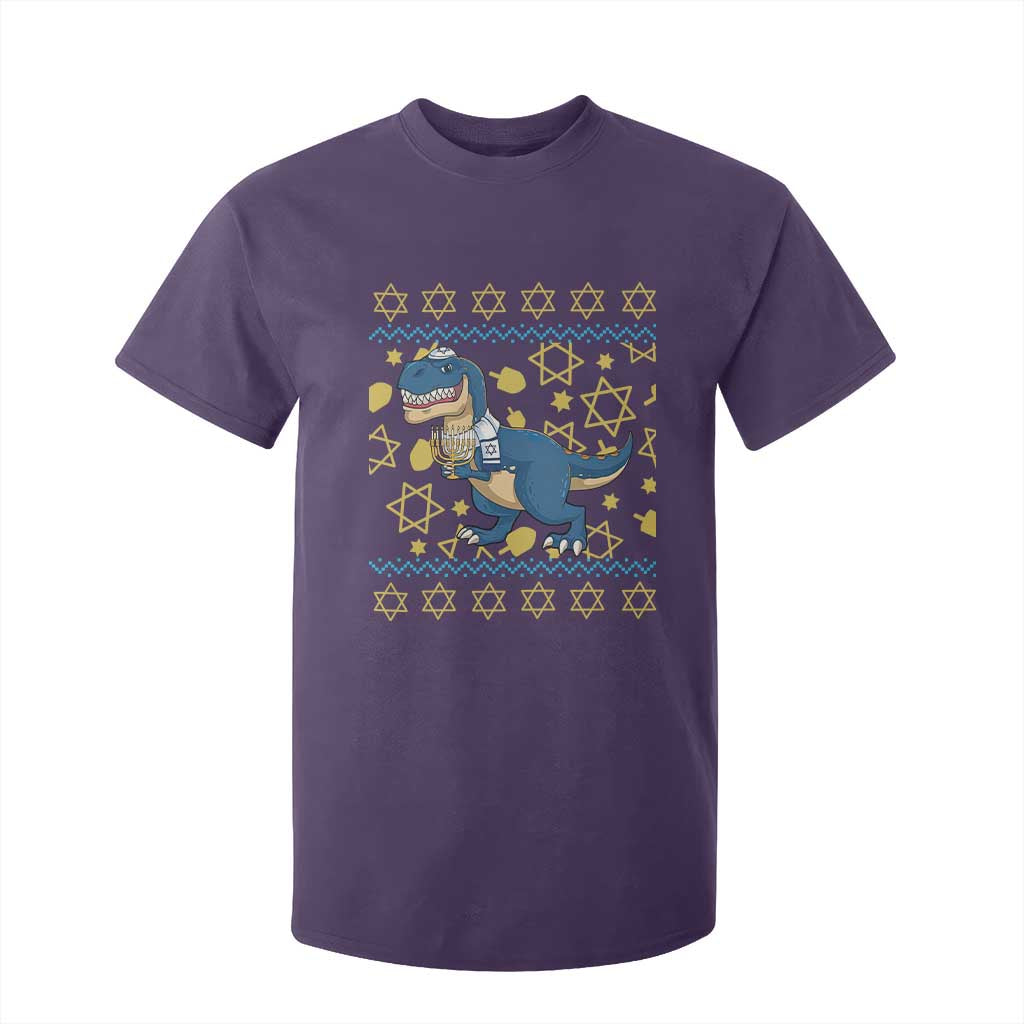 Funny Hanukkah Dinosaur Lover Ugly Sweater T Shirt For Kid Festival Of Lights Gift TS12 Purple Print Your Wear