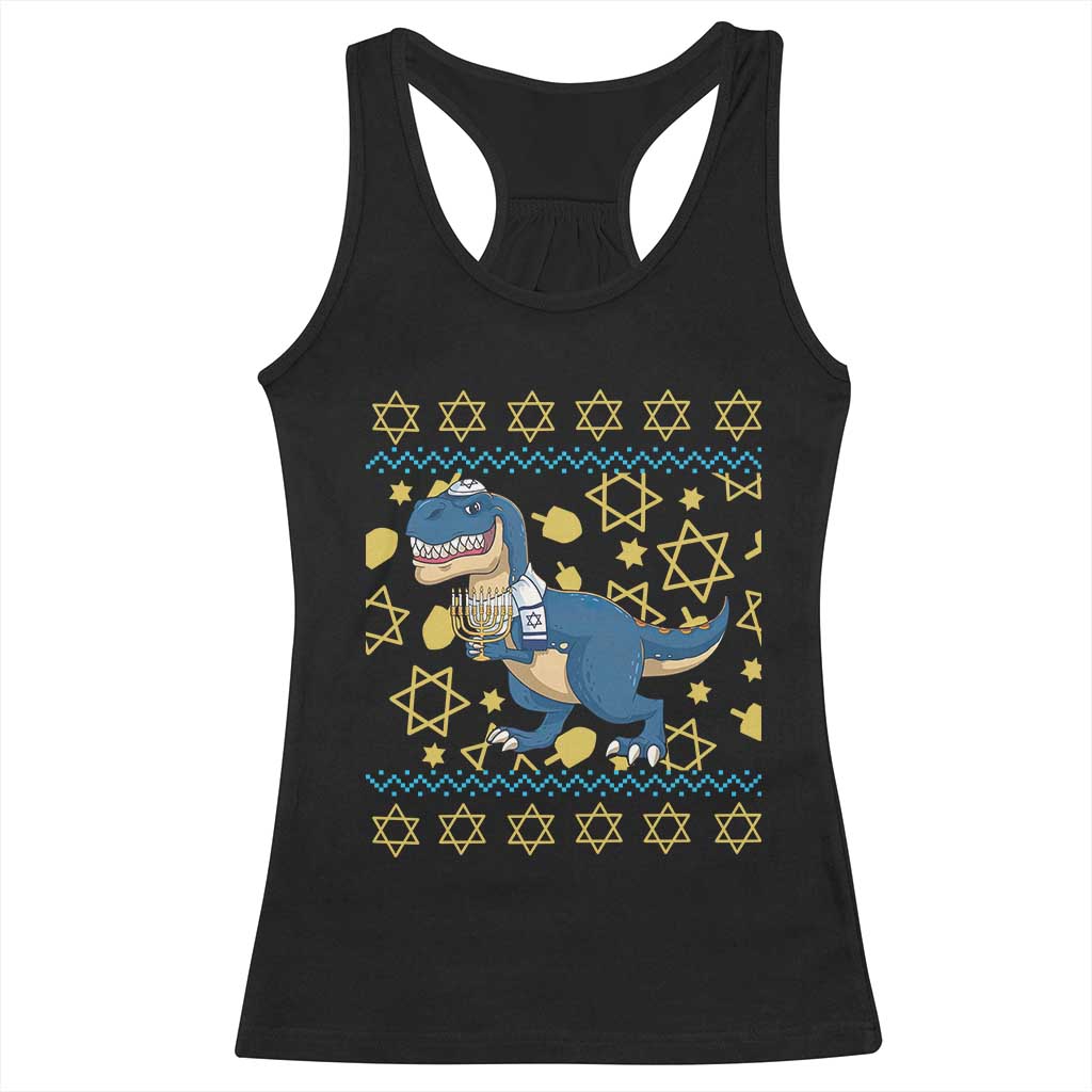 Funny Hanukkah Dinosaur Lover Ugly Sweater Racerback Tank Top Festival Of Lights Gift TS12 Black Print Your Wear