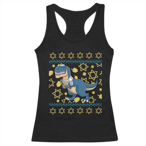 Funny Hanukkah Dinosaur Lover Ugly Sweater Racerback Tank Top Festival Of Lights Gift TS12 Black Print Your Wear