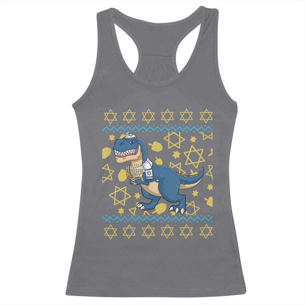 Funny Hanukkah Dinosaur Lover Ugly Sweater Racerback Tank Top Festival Of Lights Gift TS12 Charcoal Print Your Wear