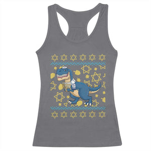 Funny Hanukkah Dinosaur Lover Ugly Sweater Racerback Tank Top Festival Of Lights Gift TS12 Charcoal Print Your Wear