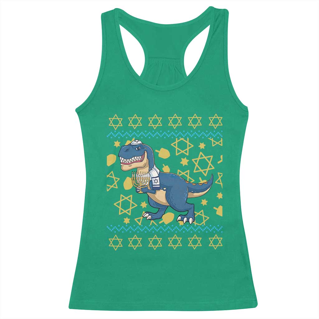 Funny Hanukkah Dinosaur Lover Ugly Sweater Racerback Tank Top Festival Of Lights Gift TS12 Irish Green Print Your Wear