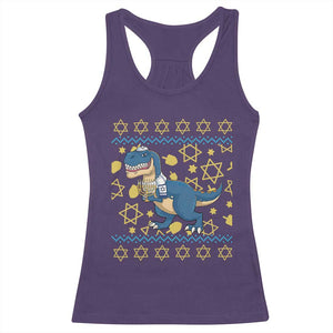 Funny Hanukkah Dinosaur Lover Ugly Sweater Racerback Tank Top Festival Of Lights Gift TS12 Purple Print Your Wear