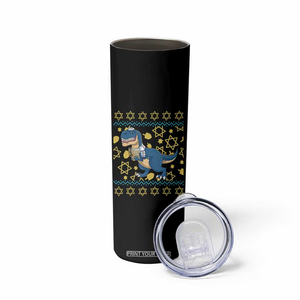 Funny Hanukkah Dinosaur Lover Ugly Sweater Skinny Tumbler Festival Of Lights Gift TS12 Print Your Wear