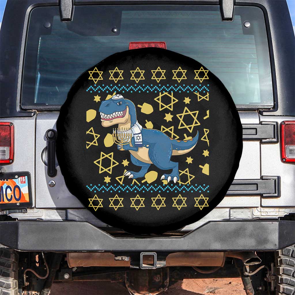 Funny Hanukkah Dinosaur Lover Ugly Sweater Spare Tire Cover Festival Of Lights Gift TS12 No hole Black Print Your Wear