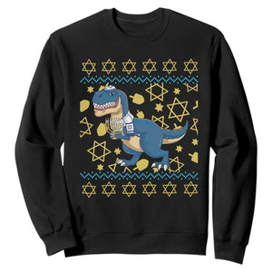Funny Hanukkah Dinosaur Lover Ugly Sweater Sweatshirt Festival Of Lights Gift TS12 Black Print Your Wear