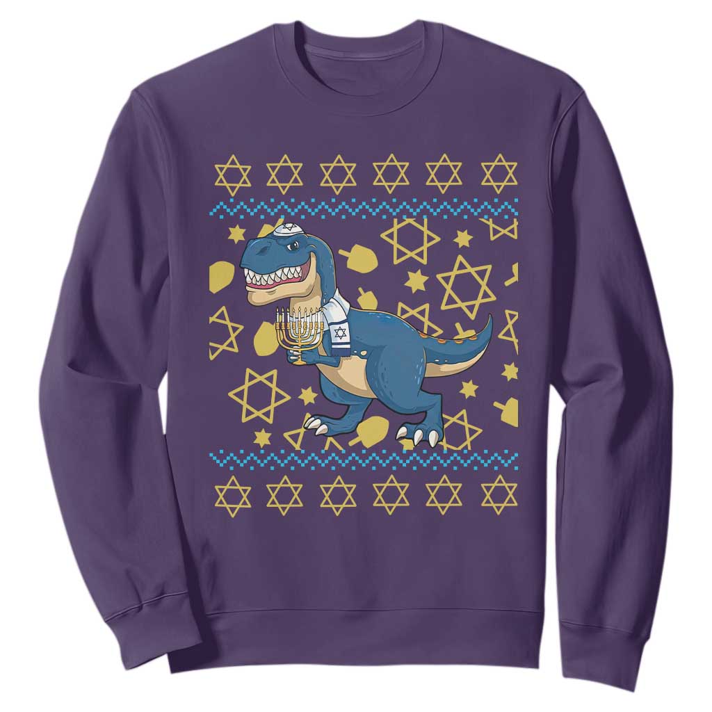 Funny Hanukkah Dinosaur Lover Ugly Sweater Sweatshirt Festival Of Lights Gift TS12 Purple Print Your Wear