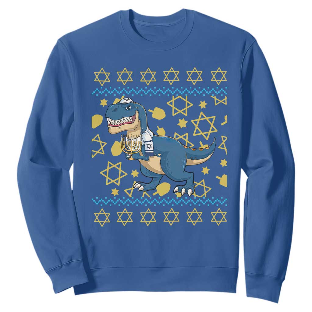 Funny Hanukkah Dinosaur Lover Ugly Sweater Sweatshirt Festival Of Lights Gift TS12 Royal Blue Print Your Wear