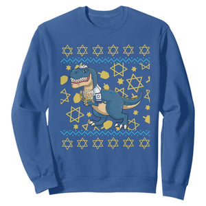 Funny Hanukkah Dinosaur Lover Ugly Sweater Sweatshirt Festival Of Lights Gift TS12 Royal Blue Print Your Wear