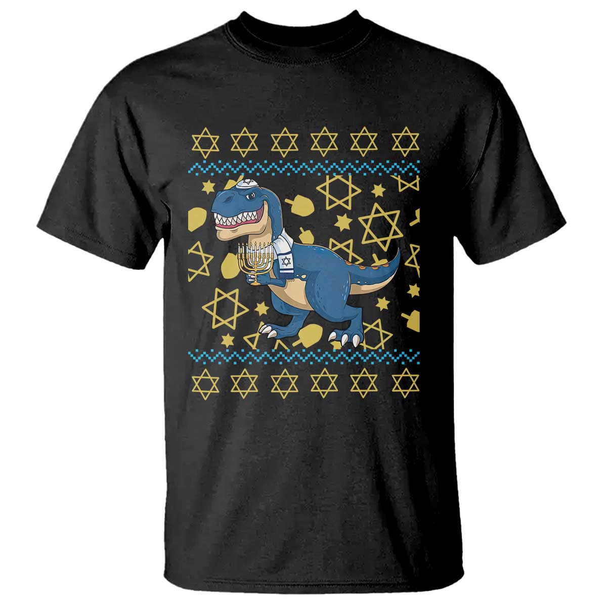 Funny Hanukkah Dinosaur Lover Ugly Sweater T Shirt Festival Of Lights Gift TS12 Black Print Your Wear