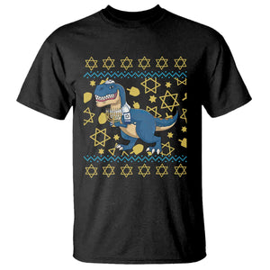 Funny Hanukkah Dinosaur Lover Ugly Sweater T Shirt Festival Of Lights Gift TS12 Black Print Your Wear