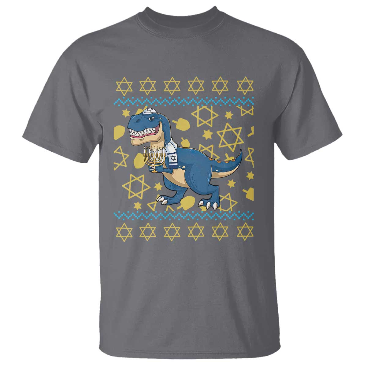 Funny Hanukkah Dinosaur Lover Ugly Sweater T Shirt Festival Of Lights Gift TS12 Charcoal Print Your Wear