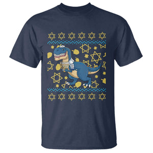 Funny Hanukkah Dinosaur Lover Ugly Sweater T Shirt Festival Of Lights Gift TS12 Navy Print Your Wear
