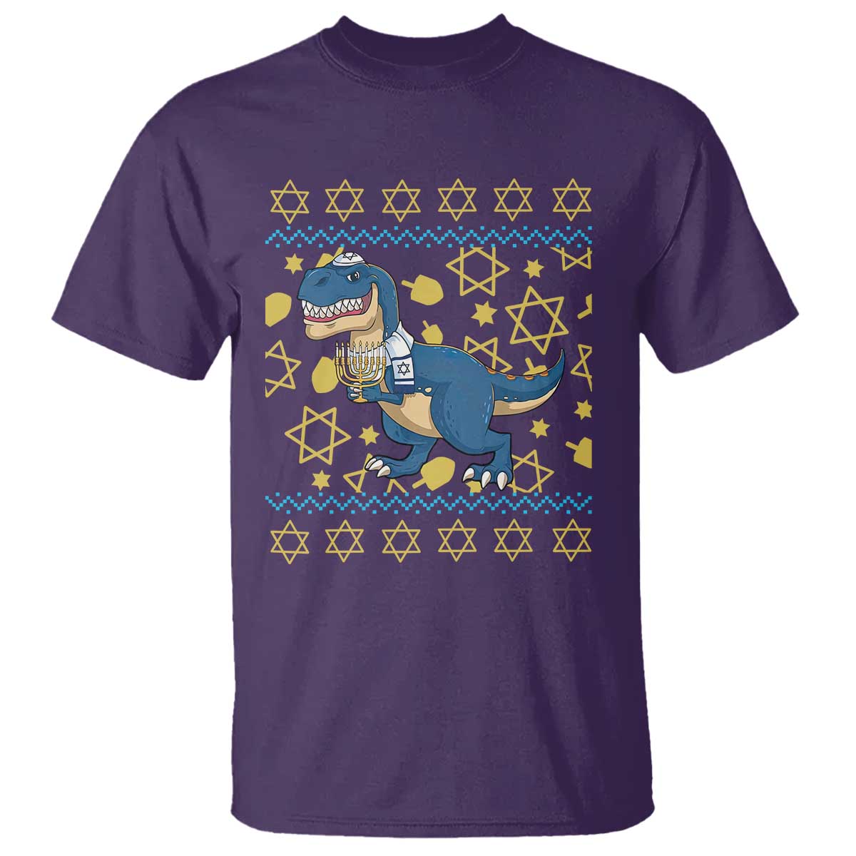 Funny Hanukkah Dinosaur Lover Ugly Sweater T Shirt Festival Of Lights Gift TS12 Purple Print Your Wear
