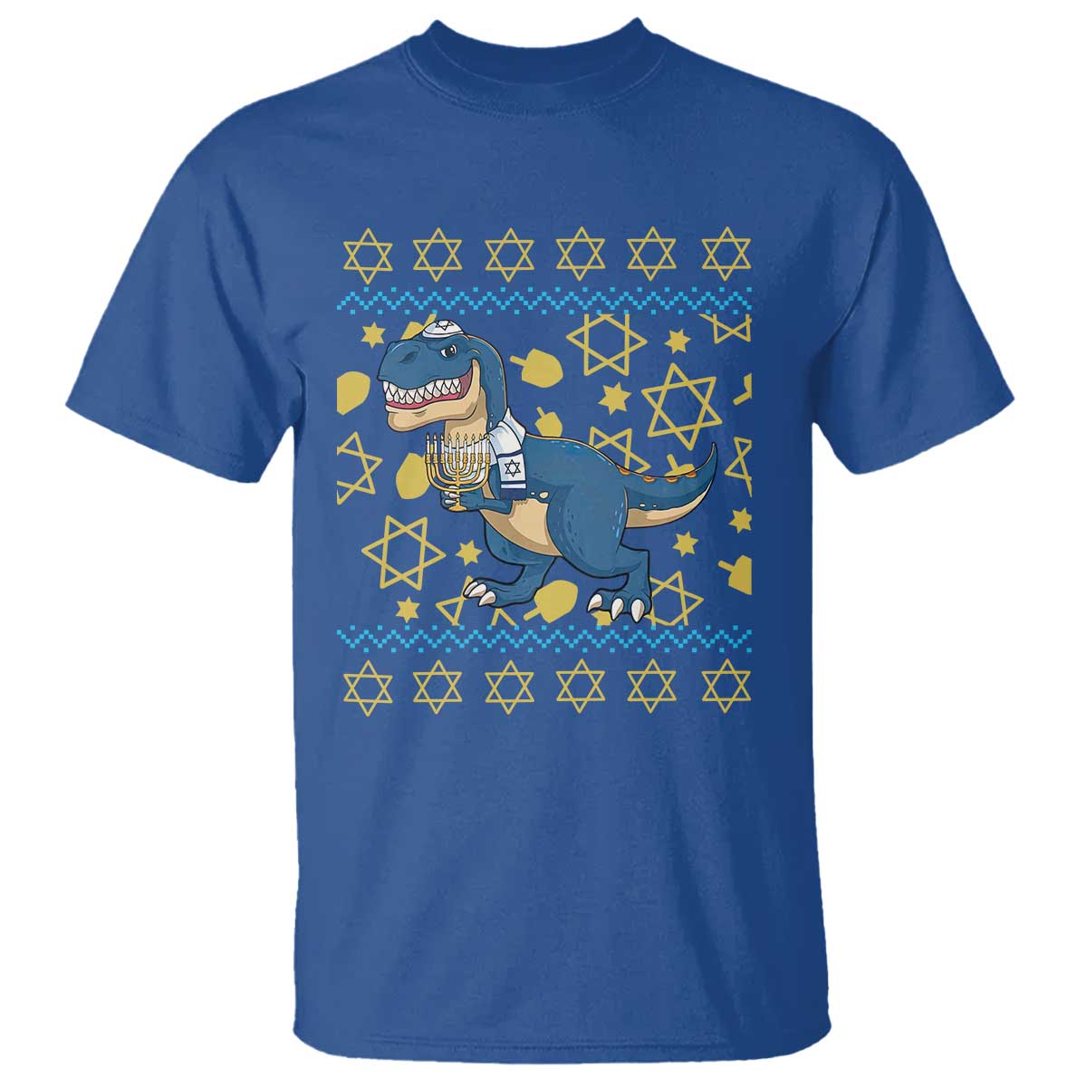 Funny Hanukkah Dinosaur Lover Ugly Sweater T Shirt Festival Of Lights Gift TS12 Royal Blue Print Your Wear