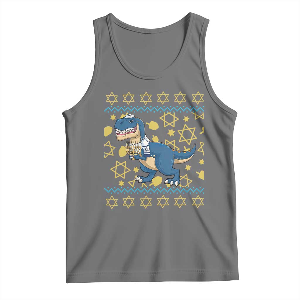 Funny Hanukkah Dinosaur Lover Ugly Sweater Tank Top Festival Of Lights Gift TS12 Black Heather Print Your Wear