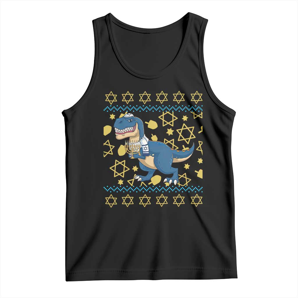 Funny Hanukkah Dinosaur Lover Ugly Sweater Tank Top Festival Of Lights Gift TS12 Black Print Your Wear