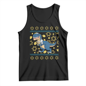 Funny Hanukkah Dinosaur Lover Ugly Sweater Tank Top Festival Of Lights Gift TS12 Black Print Your Wear