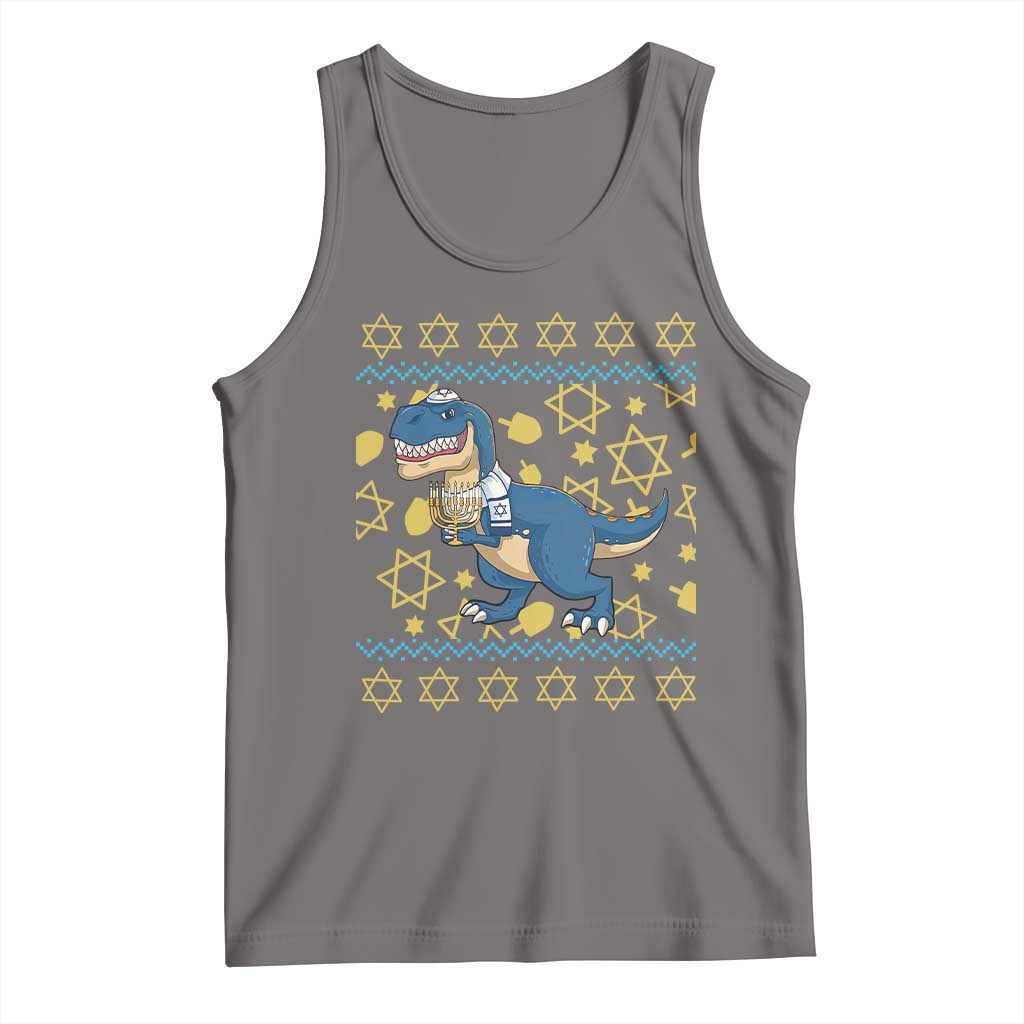 Funny Hanukkah Dinosaur Lover Ugly Sweater Tank Top Festival Of Lights Gift TS12 Deep Heather Print Your Wear