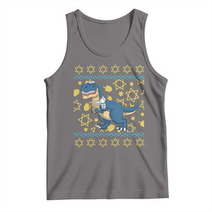 Funny Hanukkah Dinosaur Lover Ugly Sweater Tank Top Festival Of Lights Gift TS12 Deep Heather Print Your Wear