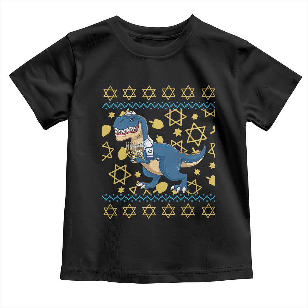 Funny Hanukkah Dinosaur Lover Ugly Sweater Toddler T Shirt Festival Of Lights Gift TS12 Black Print Your Wear