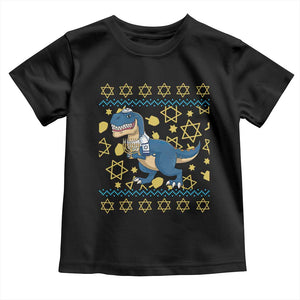 Funny Hanukkah Dinosaur Lover Ugly Sweater Toddler T Shirt Festival Of Lights Gift TS12 Black Print Your Wear