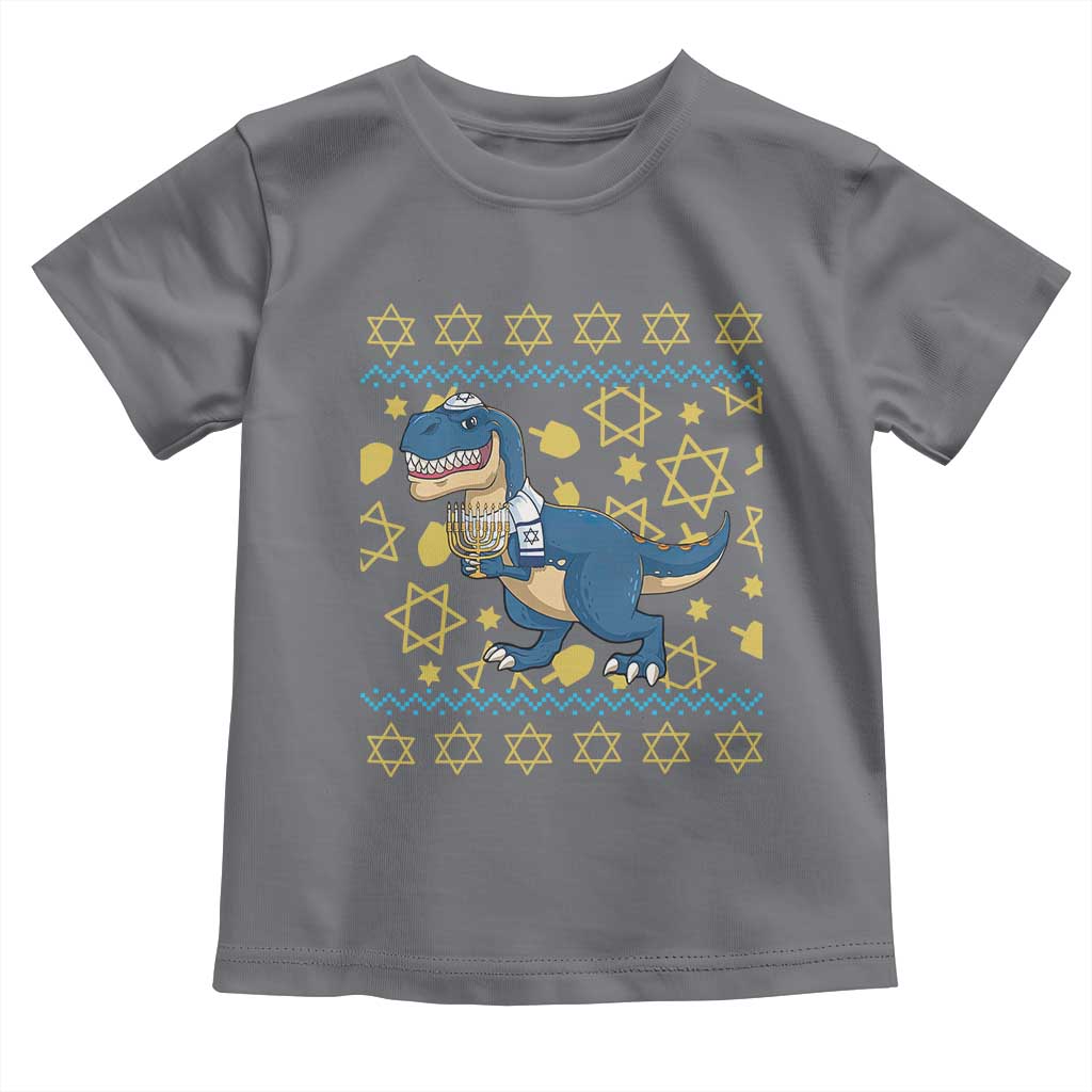 Funny Hanukkah Dinosaur Lover Ugly Sweater Toddler T Shirt Festival Of Lights Gift TS12 Charcoal Print Your Wear