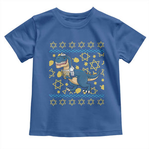 Funny Hanukkah Dinosaur Lover Ugly Sweater Toddler T Shirt Festival Of Lights Gift TS12 Royal Blue Print Your Wear