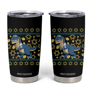 Funny Hanukkah Dinosaur Lover Ugly Sweater Tumbler Cup Festival Of Lights Gift TS12 Black Print Your Wear