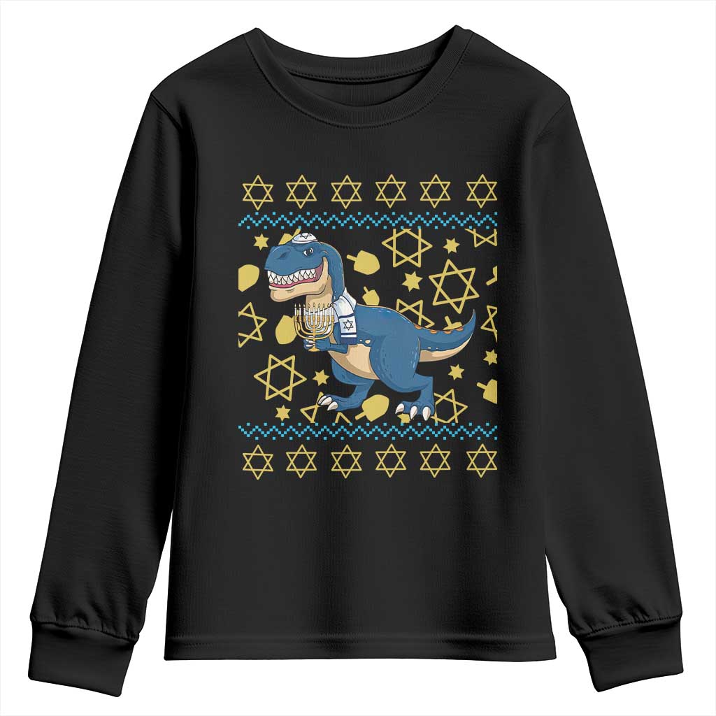 Funny Hanukkah Dinosaur Lover Ugly Sweater Youth Sweatshirt Festival Of Lights Gift TS12 Black Print Your Wear