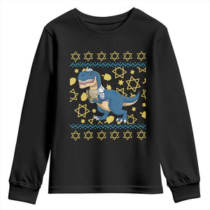 Funny Hanukkah Dinosaur Lover Ugly Sweater Youth Sweatshirt Festival Of Lights Gift TS12 Black Print Your Wear