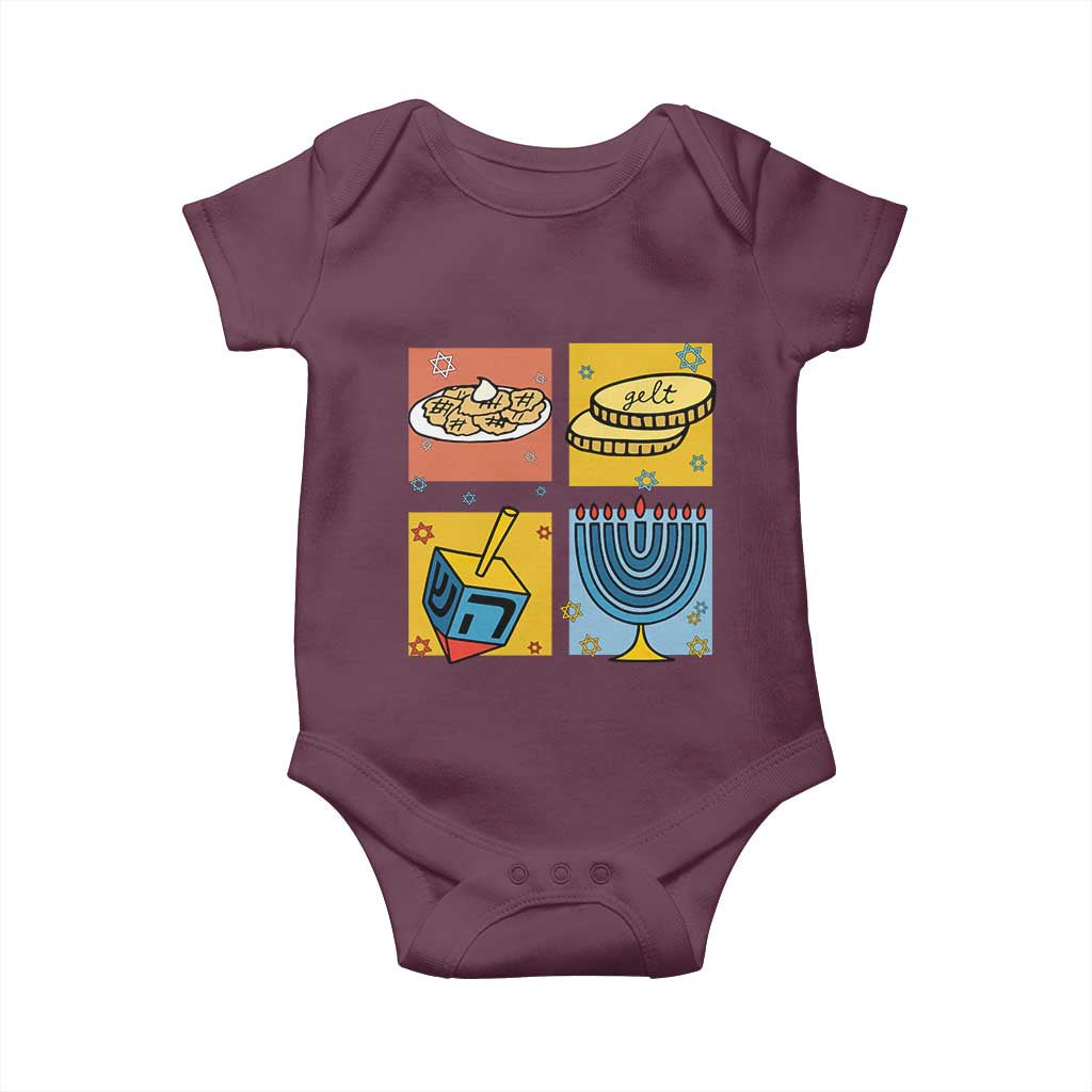Hanukkah Baby Onesie Festival Of Lights Dreidel Menorah Candle Star Gift TS12 Maroon Print Your Wear