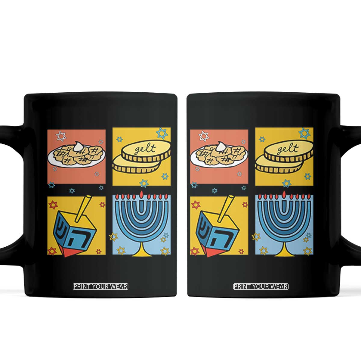 Hanukkah Coffee Mug Festival Of Lights Dreidel Menorah Candle Star Gift TS12 Black Print Your Wear