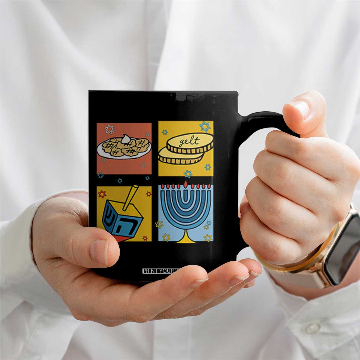 Hanukkah Coffee Mug Festival Of Lights Dreidel Menorah Candle Star Gift TS12 Print Your Wear