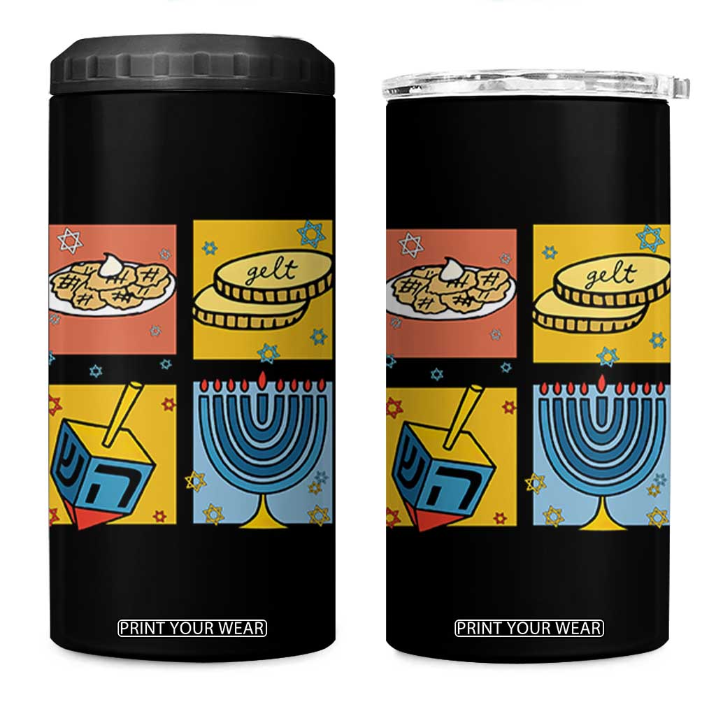 Hanukkah 4 in 1 Can Cooler Tumbler Festival Of Lights Dreidel Menorah Candle Star Gift TS12 One Size: 16 oz Black Print Your Wear