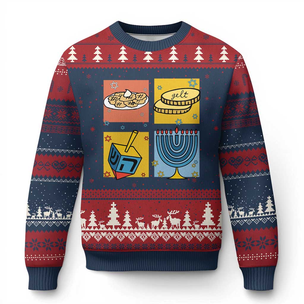 Hanukkah Ugly Christmas Sweater Festival Of Lights Dreidel Menorah Candle Star Gift TS12 Navy Red Print Your Wear