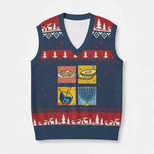 Hanukkah V-Neck Knit Sweater Vest Festival Of Lights Dreidel Menorah Candle Star Gift TS12 Navy Red Print Your Wear