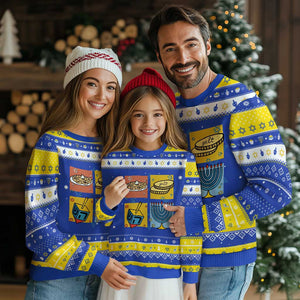 Festival Of Lights Hanukkah Ugly Sweater Dreidel Menorah Candle Star Gift TS12 Royal Blue Gold Print Your Wear