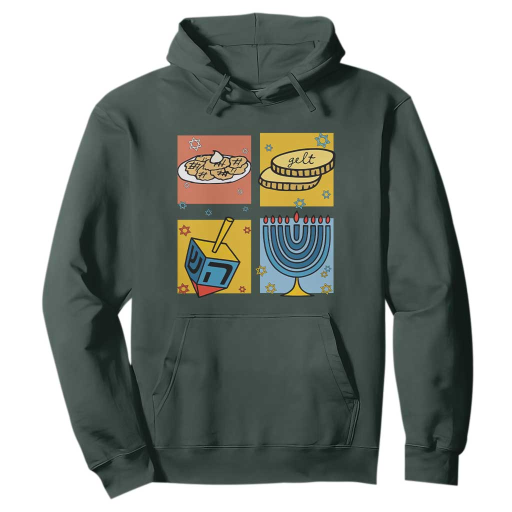 Hanukkah Hoodie Festival Of Lights Dreidel Menorah Candle Star Gift TS12 Dark Forest Green Print Your Wear