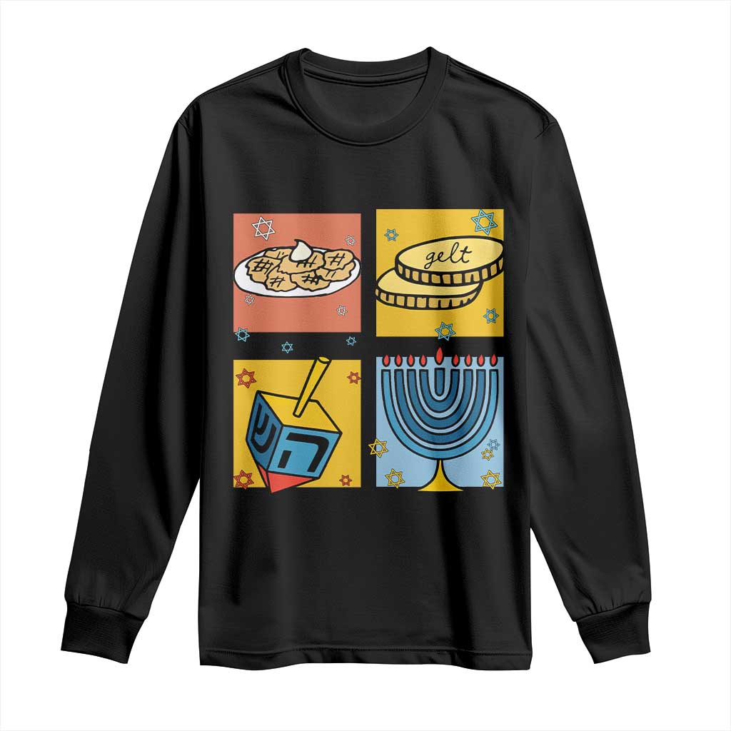 Hanukkah Long Sleeve Shirt Festival Of Lights Dreidel Menorah Candle Star Gift TS12 Black Print Your Wear