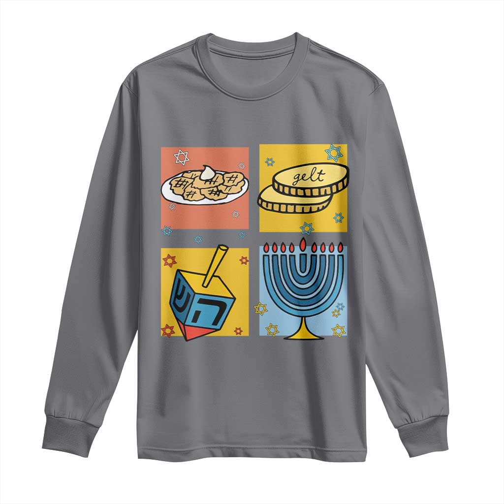 Hanukkah Long Sleeve Shirt Festival Of Lights Dreidel Menorah Candle Star Gift TS12 Charcoal Print Your Wear