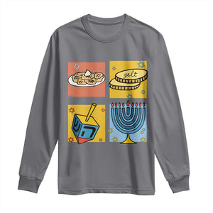 Hanukkah Long Sleeve Shirt Festival Of Lights Dreidel Menorah Candle Star Gift TS12 Charcoal Print Your Wear