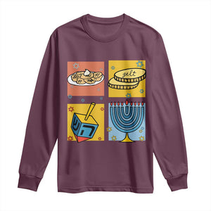 Hanukkah Long Sleeve Shirt Festival Of Lights Dreidel Menorah Candle Star Gift TS12 Maroon Print Your Wear