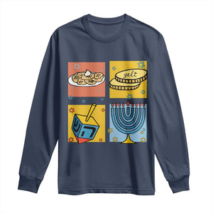Hanukkah Long Sleeve Shirt Festival Of Lights Dreidel Menorah Candle Star Gift TS12 Navy Print Your Wear