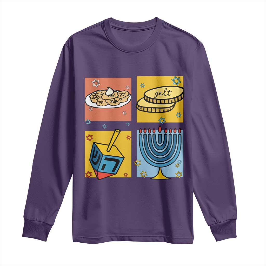 Hanukkah Long Sleeve Shirt Festival Of Lights Dreidel Menorah Candle Star Gift TS12 Purple Print Your Wear