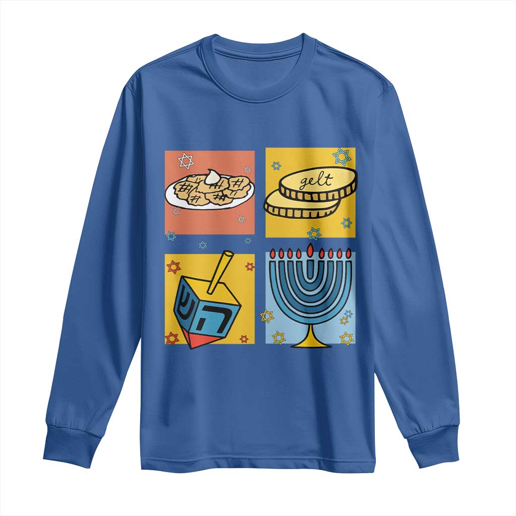 Hanukkah Long Sleeve Shirt Festival Of Lights Dreidel Menorah Candle Star Gift TS12 Royal Blue Print Your Wear
